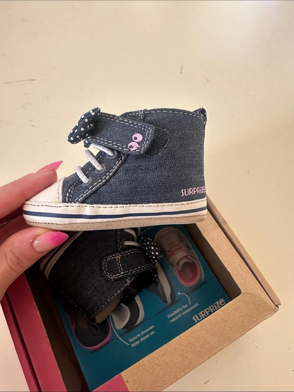 New! Stride Rite Surprize Denim High-Top Baby Sneakers